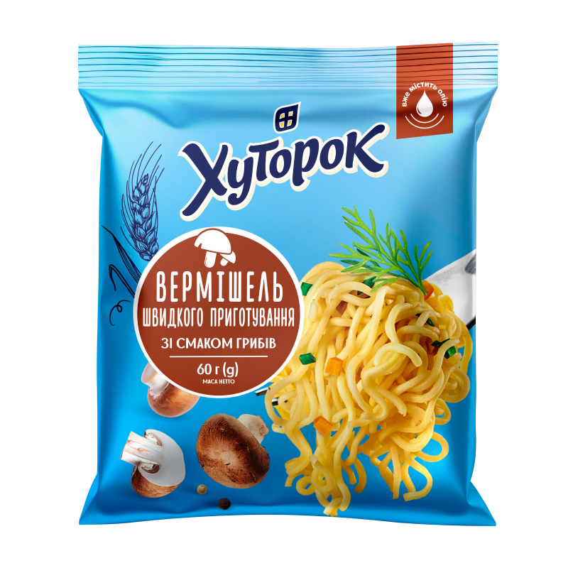 Вермішель швидкого приготування зі смаком грибів ТМ "Хуторок" 60г